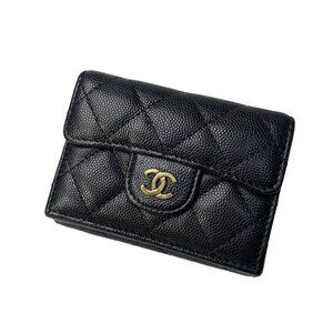 Chanel CC Logo Caviar Leather Trifold Wallet
